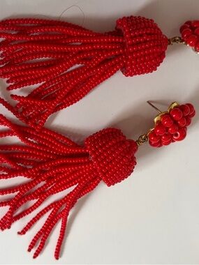 Red Beaded Tassel Drop Earrings